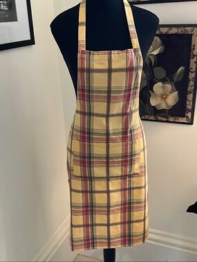 Plaid Apron with Yellow , Red and Green Stripe